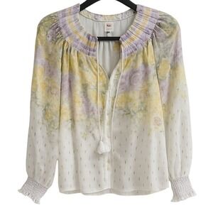 Floral Blouse White, Yellow, Lavender M Cottagecore Boho Chiffon